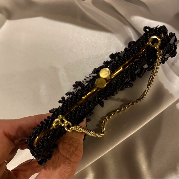 *SOLD* Vintage Black Bead and Sequin Evening Bag Purse - Picture 3 of 5